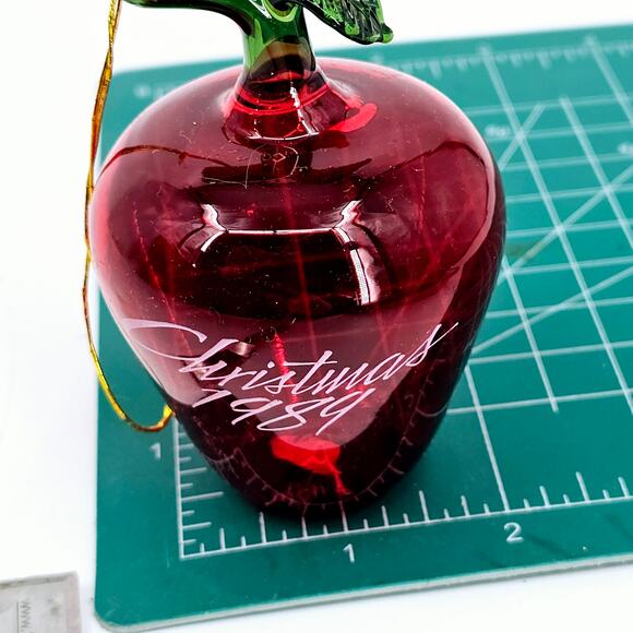 BLOWN GLASS Red Apple Teacher Christmas Ornament 1989 European Handcrafted - Picture 6 of 7